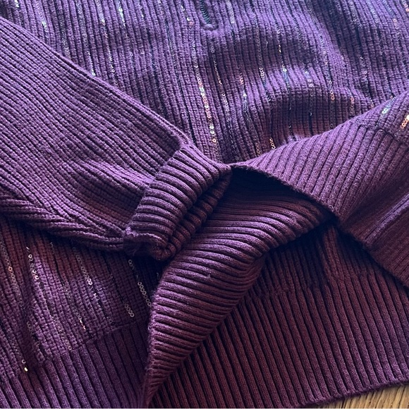Nine West Quarter Zip Sequin Front Stripe Wine Pullover Size Large - Picture 5 of 6